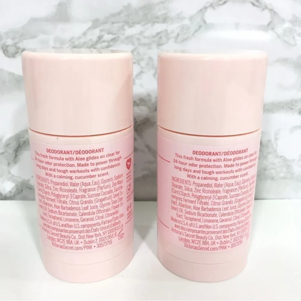 2 VS PINK SEAMLESS DEODORANT WITH ALOE WITH OUT ALUMINUM‎ CUCUMBER SCENT NWT